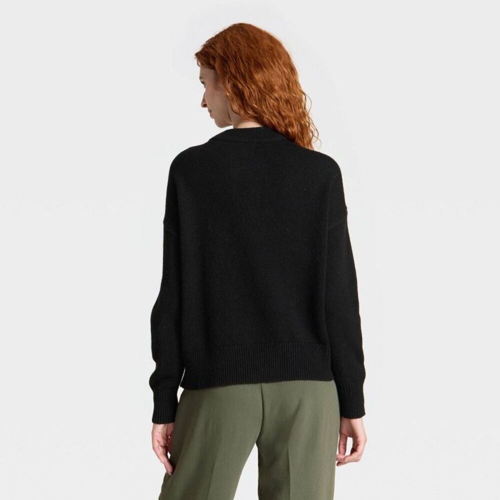 Women's Woolen Crew Pullover Sweater - A New Day Black S - Picture 2 of 4